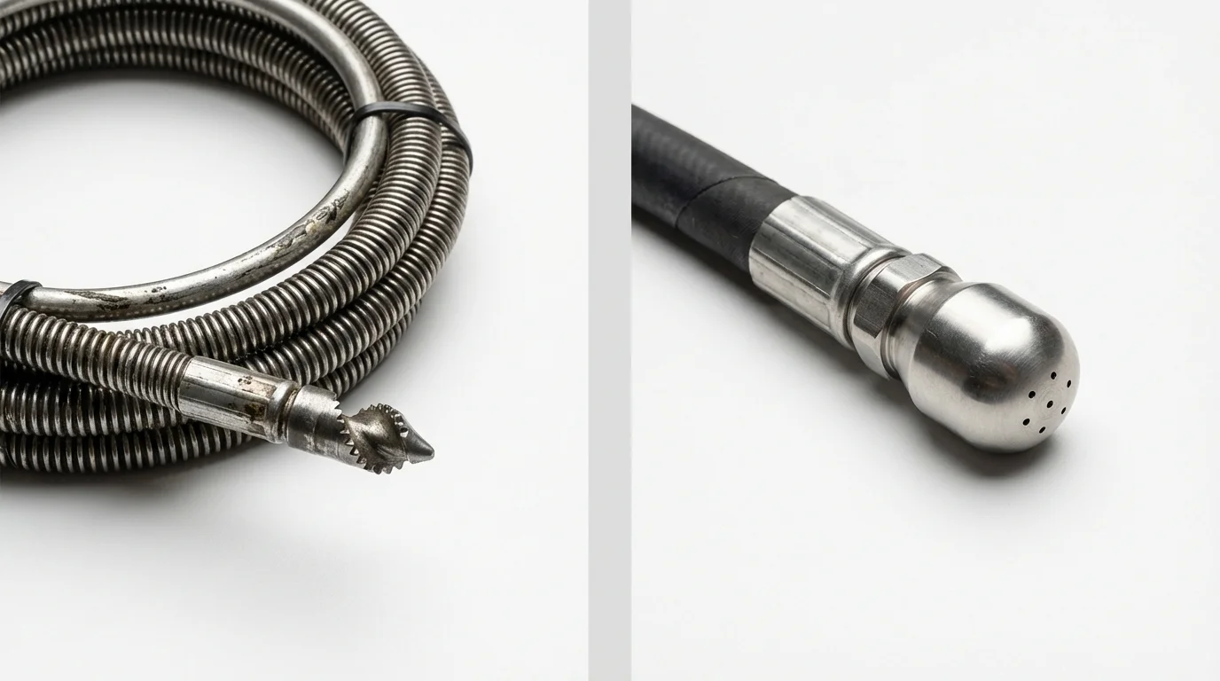 Drain snake cable and hydro jetting nozzle used for drain cleaning in Osakis, MN